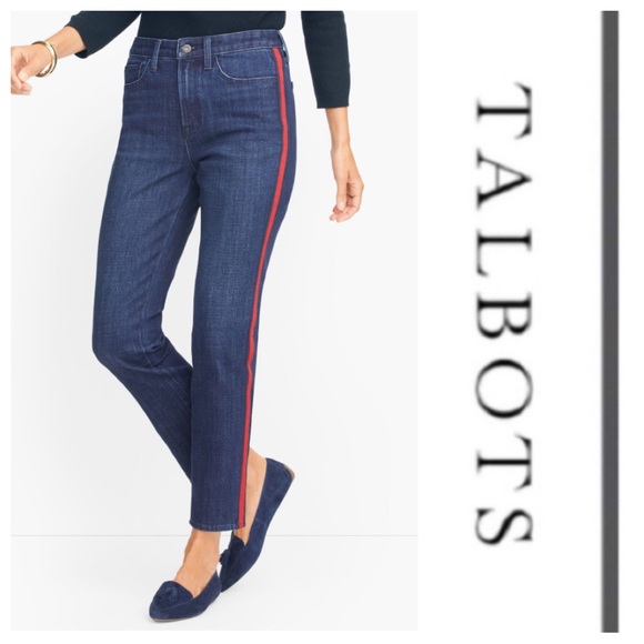 NWT Red Stripe High Waist Modern Ankle Jeans { Talbots } - Picture 1 of 13